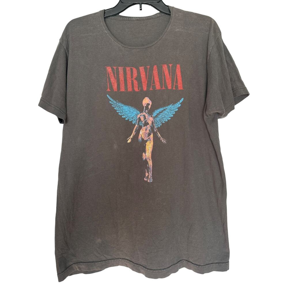 Nirvana In Utero Angel Distressed Gray Band T-Shirt Grunge